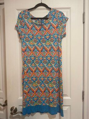 Hatley Colorful Printed Shift Dress Large Short Sleeve Summer Beach